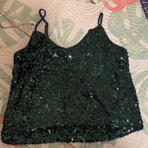 Discovery Green Sequin Cami with Adjustable Spaghetti Straps